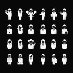 Twenty Four White Business People Icons On Black Background vector