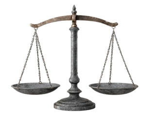 Antique scales of justice; two pans balance on pedestal