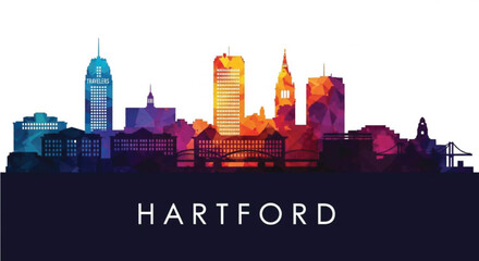 Naklejka premium Colorful hartford connecticut skyline silhouette art