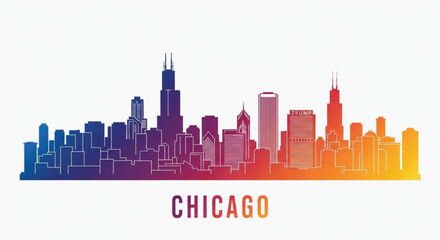 Fototapeta premium Colorful chicago skyline silhouette with city name