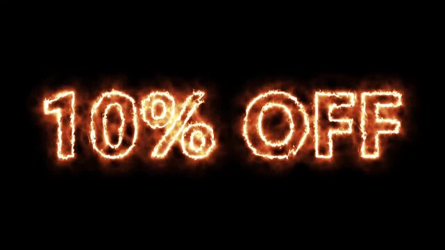 10 percent off burning text in hot fire on black background in 4k ultra hd