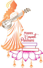 Happy vasant panchami and Saraswati puja traditional Indian festival design	
