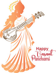 Happy vasant panchami and Saraswati puja traditional Indian festival design	