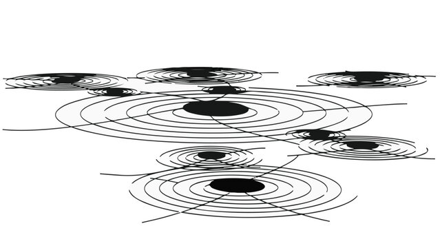 Abstract pattern of interconnected circles and shapes suggesting network or communication