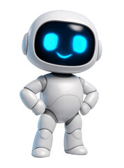 Fototapeta premium Cute 3D Robot Character Standing Confidently with Hands on Hips. AI Success, Leadership, and Hero Pose Concept Isolated on Transparent Background.