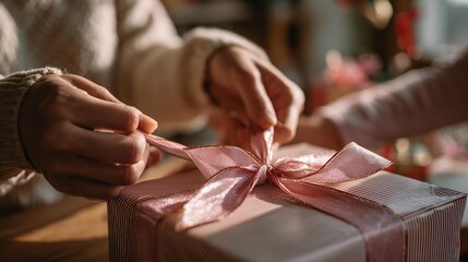 Hands unpacking a gift