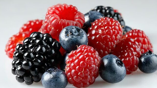 Fresh berries rotating on white background