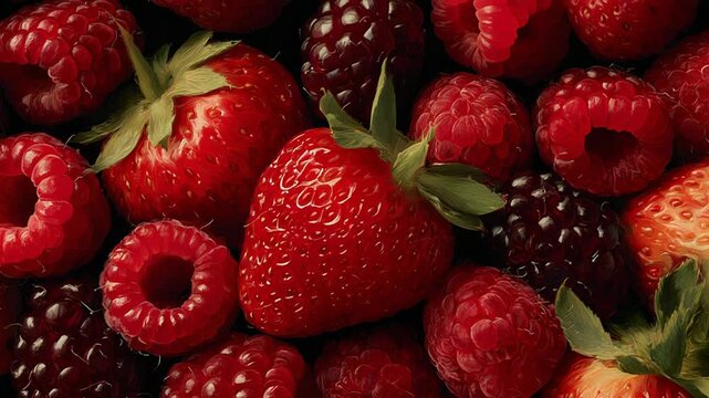 Fresh raspberries and strawberries close up