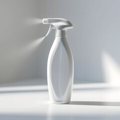 A white bottle of spray with a spray bottle on a white background