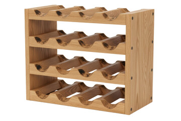 Empty wooden wine rack storage shelf isolated on a transparent background