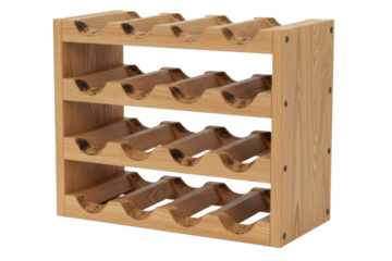 Empty wooden wine rack storage shelf isolated on a transparent background