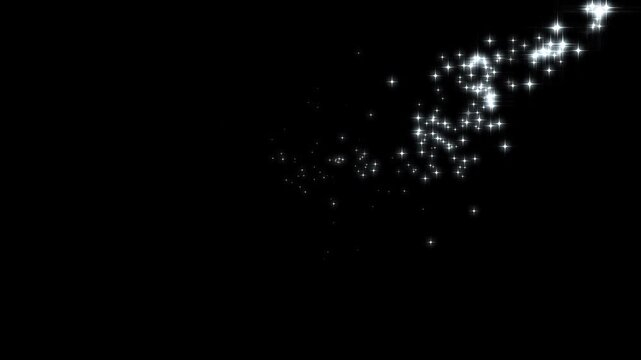 4 K magic glitter sparkle trail, white twinkling stars line, fast glittering star lines, fairy dust wand shimmer glitter transition on a black screen, sparkling starry line effects for motion videos.
