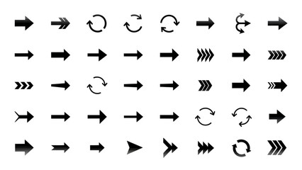 Diverse Collection of Black Arrow and Refresh Icons with Varied Styles and Directions.