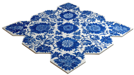 Decorative Tile Elegance: Exquisite decorative tiles in a stunning display of blue and white, showcasing intricate floral patterns, bringing a touch of refined art.