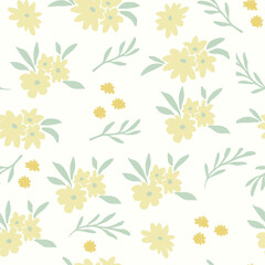 Simple hand-drawn seamless pattern of yellow flowers