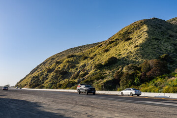 ( Tt ) Topanga Canyon Formation ( bedded sillstone, shale and sandstone). Mugu Canyon Rest Area, California State Route 1,  Pacific Coast Highway. Santa Monica Mountains, Ventura County.
