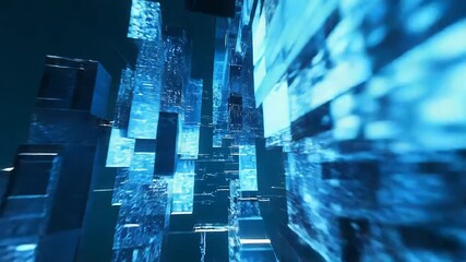 Digital data stream tunnel with abstract blue light trails