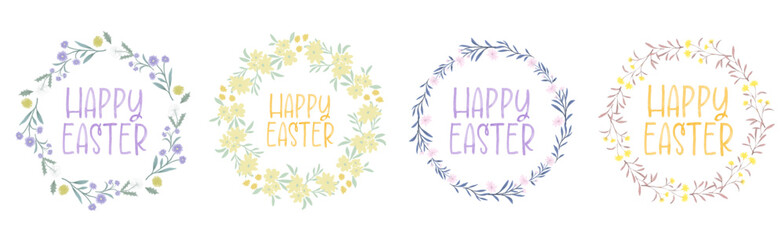 Happy Easter Lettering with Cute Floral Frames – Set of 4