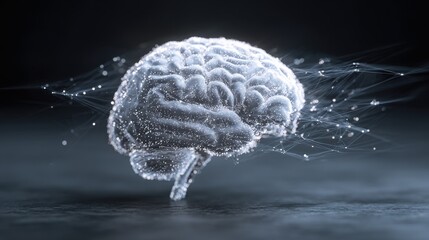 Abstract Brain Silhouette Illuminated By Glowing Particles Against Dark Background