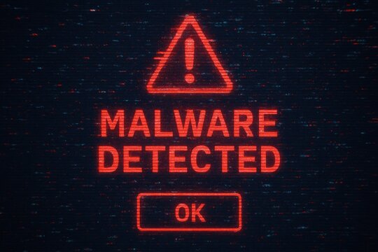Malware detected warning message with a glitch effect and ok button malware detected warning. - Powered by Adobe