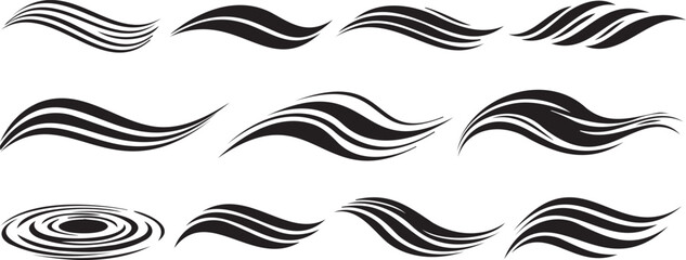 Fototapeta premium Black and White Wavy Lines Isolated on White Background