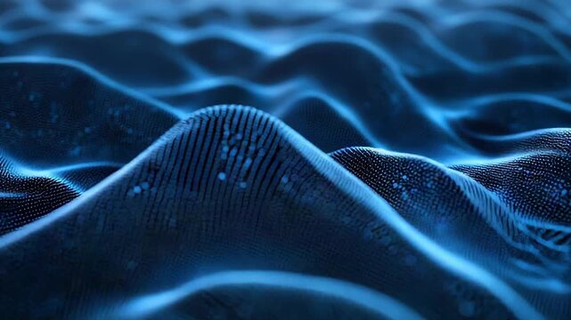 Blue digital waves abstract background flowing data particles