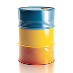 Colorful industrial barrel with blue and yellow paint layers