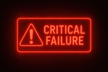 Critical failure alert with glowing red neon warning sign and exclamation mark neon red alert.