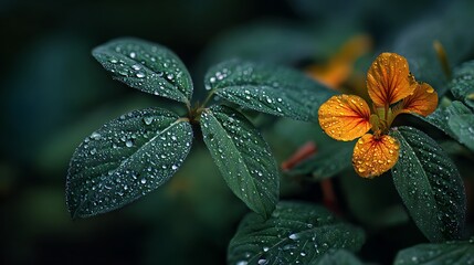 Vibrant orange and yellow flower with sparkling dew drops, captured in a macro close-up of a beautiful garden plant