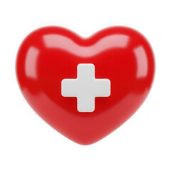 Obraz premium 3d red heart with medical cross symbol isolated on transparent background