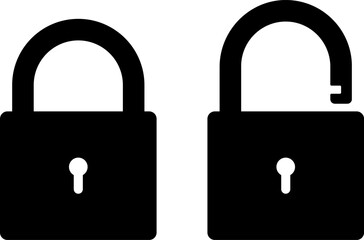 Two black padlocks one locked one unlocked vector icon