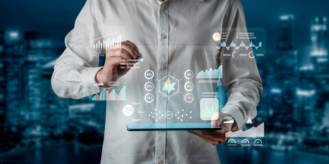 A data analytics interface for visualizing business performance metrics. A collection of charts and graphs for strategic reporting and company analysis. Motif