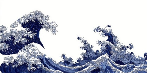 Pixelated Blue And White Wave Art Against White Background