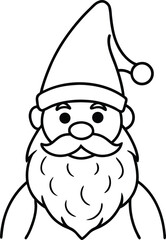 Christmas gnome line art with tall hat long beard holiday