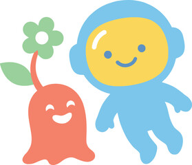 Cute Astronaut Vector Illustration | Kawaii Alien Character for Kids Space Branding