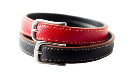 Stacked Red and Black Leather Belts - Fashion Accessories and Retail Goods