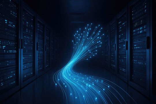 Server room data flow network connections technology and digital information transfer concept. - Powered by Adobe