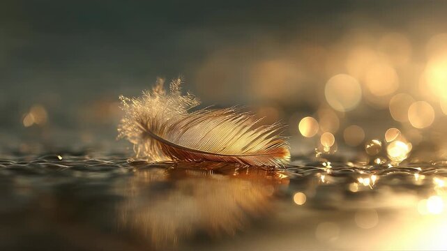 Feather floating on calm water surface