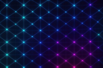 Abstract neon grid with glowing points and digital network concept backgrounds neon grid.
