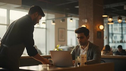 Coffee Shop Productivity: Man Working While Served