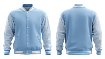 Light blue baseball jacket, front and back views (2)