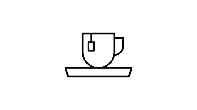 A minimalist black and white line illustration of a cup of tea, featuring steam rising from the cup.