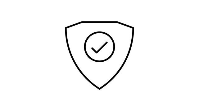 A black and white shield outline with a tick mark, representing validation and protection in a minimalist design.