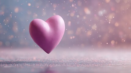 Pink Pixelated Heart Floating in Soft Focus Bokeh Light Display with Glittering Particles