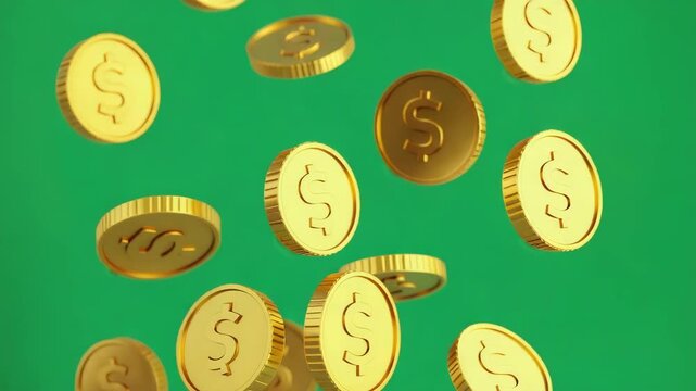 Falling Dollar Coins on Green Screen Background