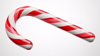 Classic Red and White Striped Candy Cane on White Background.