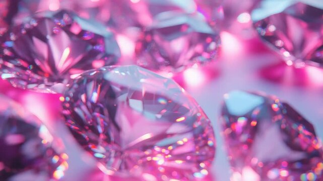 Pink diamonds glittering on a vibrant reflective surface