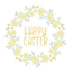 Easter frame with yellow flowers and orange lettering