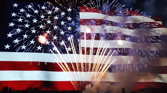 fireworks and American flag