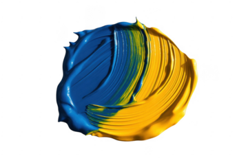 Swirl of thick blue and yellow paint strokes against a isolated on a transparent background